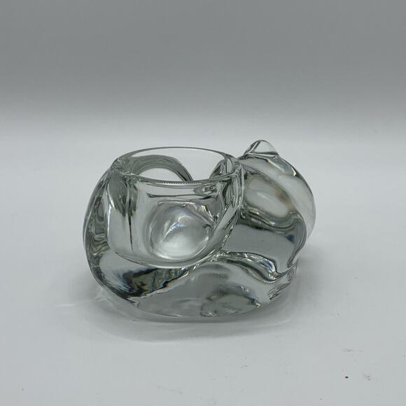 Vtg Indiana Glass Clear Sleeping Kitty Cat Votive Tealight Holder Paper Weight - Picture 4 of 11
